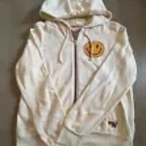 NEW! AVIATOR NATION SMILEY 2 HOODIE - VINTAGE WHITE SZ M